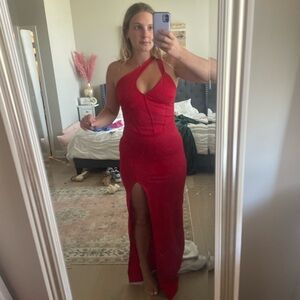 Red Asymmetrical Long Dress Pretty Little Thing
